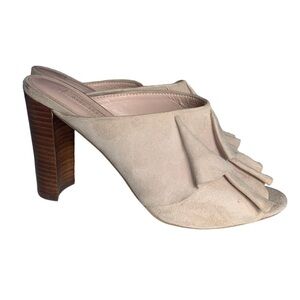 Avec Les  Filles Mallory Nude Peep Toe Ruffle Heel Mules Size 7.5 Shoes